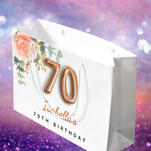 Bolsa De Regalo Grande 70th birthday floral rose gold eucalyptus birthday (Subido por el creador)