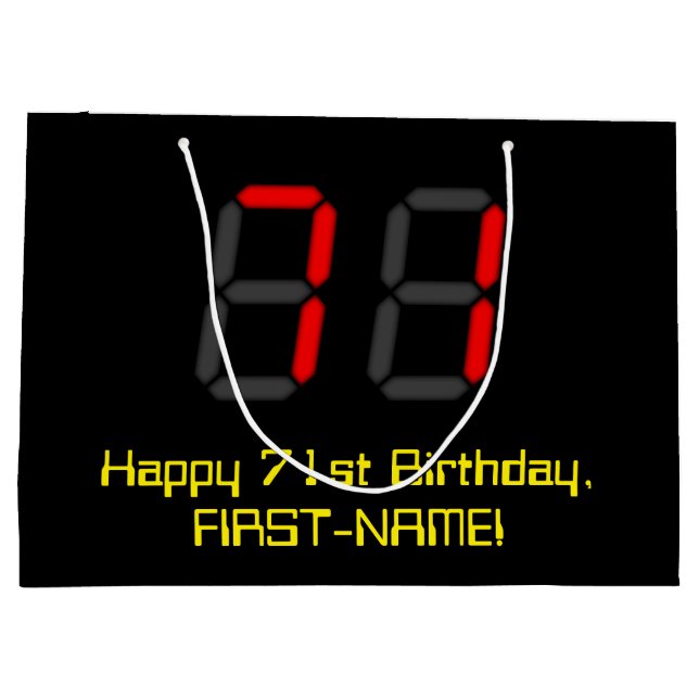 Bolsa De Regalo Grande 71 Aniversario: Red Digital Clock Style "71" + Nom (Reverso)