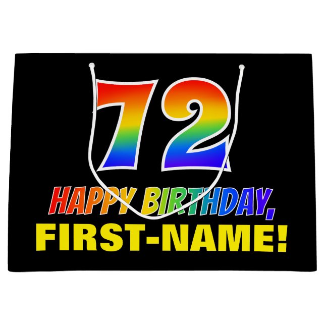 Bolsa De Regalo Grande 72º cumpleaños: audaz, divertido, simple, arcoiris (Anverso)