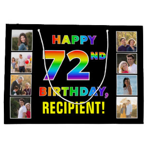 Bolsa De Regalo Grande 72.º cumpleaños: texto arcoiris, fotos y nombre de