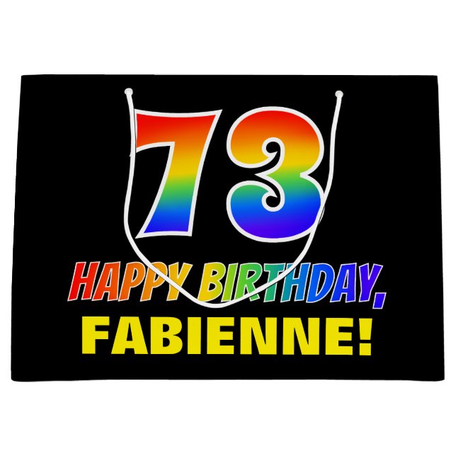 Bolsa De Regalo Grande 73 Aniversario: Negrita, Diversión, Simple, Arcoir (Anverso)