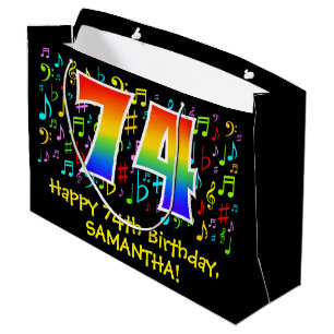 Bolsa De Regalo Grande 74º cumpleaños - Símbolos de música colorida, arco