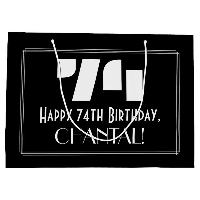 Bolsa De Regalo Grande 74 cumpleaños ~ Art Deco Inspirado Aspecto "74" +  (Reverso)