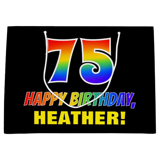 Bolsa De Regalo Grande 75º cumpleaños: audaz, divertido, simple, arcoiris (Anverso)