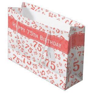 Bolsa De Regalo Grande 75.º Patrón de números de coral/blanco feliz cumpl