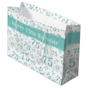 Bolsa De Regalo Grande 75.º Patrón de números Verde azulados/blancos feli