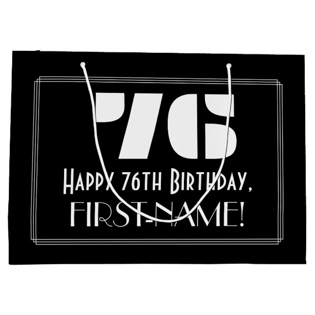 Bolsa De Regalo Grande 76º cumpleaños ~ Art Deco Inspirado Aspecto "76" + (Reverso)