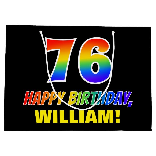 Bolsa De Regalo Grande 76º cumpleaños: audaz, divertido, simple, arcoiris (Reverso)