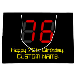 Bolsa De Regalo Grande 76º cumpleaños: Red Digital Clock Style "76" + Nom