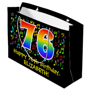 Bolsa De Regalo Grande 76º cumpleaños - Símbolos de música colorida, arco