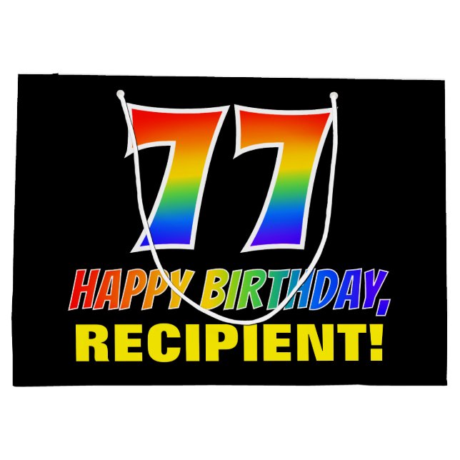 Bolsa De Regalo Grande 77º cumpleaños: audaz, divertido, simple, arcoiris (Reverso)