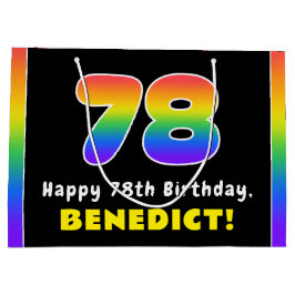 Bolsa De Regalo Grande 78º cumpleaños: arcoiris colorido # 78, nombre per