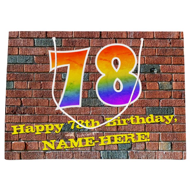 Bolsa De Regalo Grande 78º cumpleaños: Arcoiris divertido, inspirado en e (Anverso)