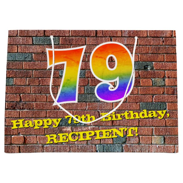 Bolsa De Regalo Grande 79º cumpleaños: Arcoiris divertido, inspirado en e (Anverso)