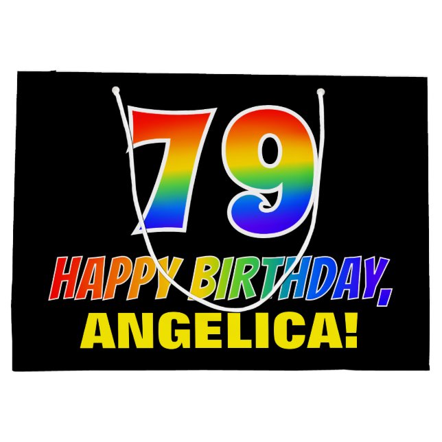 Bolsa De Regalo Grande 79º cumpleaños: audaz, divertido, simple, arcoiris (Reverso)