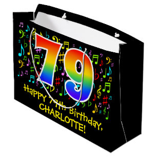 Bolsa De Regalo Grande 79º cumpleaños - Símbolos de música colorida, arco