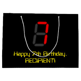 Bolsa De Regalo Grande 7.º cumpleaños: Red Digital Clock Style "7" + Nomb
