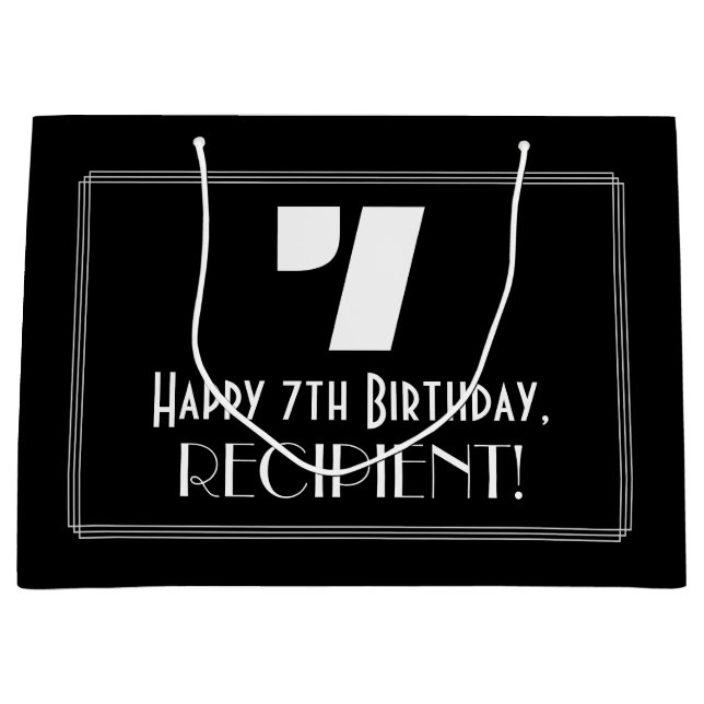 Bolsa De Regalo Grande 7 Cumpleaños ~ Art Decó Inspira Aspecto "7" + Nomb (Anverso)