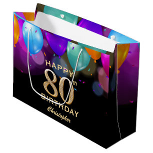 Bolsa De Regalo Grande 80.ª fiesta de cumpleaños Globos de oro y negro