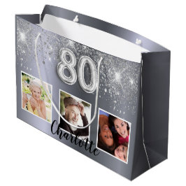 Bolsa De Regalo Grande 80.º purpurina de plata de cumpleaños