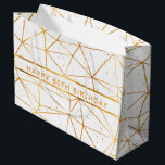 Bolsa De Regalo Grande 80th birthday White gold geometrical pattern<br><div class="desc">A modern faux gold geometrical pattern with some golden dots.  Elegant timeless giftbag for a 80th birthday with a white backdrop.  White and golden ribbon and template for your text or a name.  Golden letters.</div>