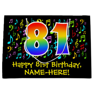 Bolsa De Regalo Grande 81 Aniversario - Coloridos símbolos musicales, arc