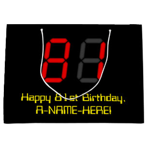 Bolsa De Regalo Grande 81° cumpleaños: Estilo de reloj digital rojo "81