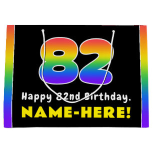 Bolsa De Regalo Grande 82º cumpleaños: arcoiris colorido # 82, nombre per