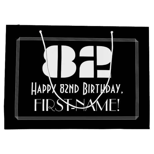 Bolsa De Regalo Grande 82º cumpleaños ~ Art Deco Inspirado Aspecto "82" + (Reverso)