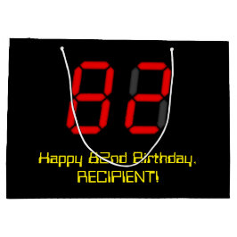 Bolsa De Regalo Grande 82º cumpleaños: Red Digital Clock Style "82" + Nom