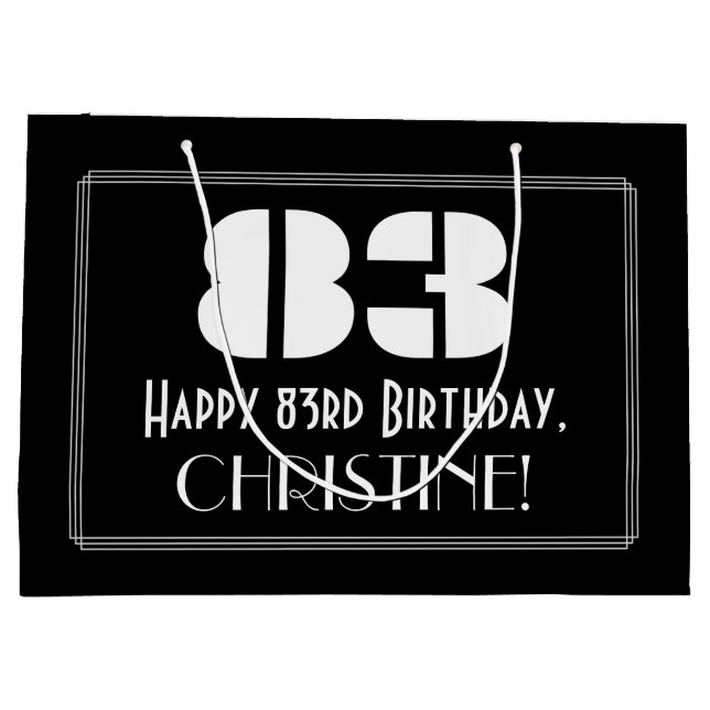 Bolsa De Regalo Grande 83.ª Cumpleaños ~ Art Deco Inspirado Aspecto "83"  (Reverso)