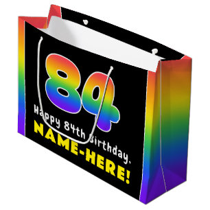 Bolsa De Regalo Grande 84º cumpleaños: arcoiris colorido # 84, nombre per