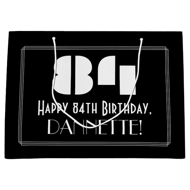Bolsa De Regalo Grande 84º cumpleaños ~ Art Deco Inspirado Aspecto "84" + (Anverso)