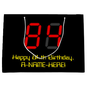 Bolsa De Regalo Grande 84º cumpleaños: Red Digital Clock Style "84" + Nom