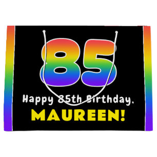 Bolsa De Regalo Grande 85º cumpleaños: arcoiris colorido # 85, nombre per