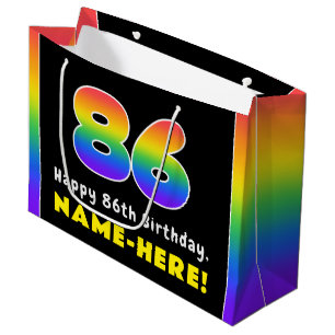 Bolsa De Regalo Grande 86º cumpleaños: arcoiris colorido # 86, nombre per