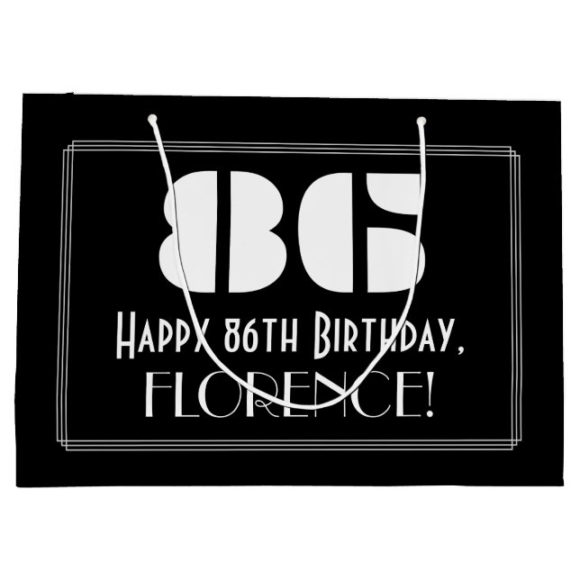 Bolsa De Regalo Grande 86º cumpleaños ~ Art Deco Inspirado Aspecto "86" + (Reverso)