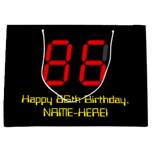 Bolsa De Regalo Grande 86º cumpleaños: Red Digital Clock Style "86" + Nom