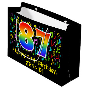 Bolsa De Regalo Grande 87 Aniversario - Coloridos símbolos musicales, arc