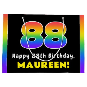 Bolsa De Regalo Grande 88º cumpleaños: arcoiris colorido # 88, nombre per