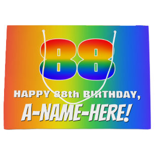 Bolsa De Regalo Grande 88th Birthday: Colorful, Fun Rainbow Pattern # 88