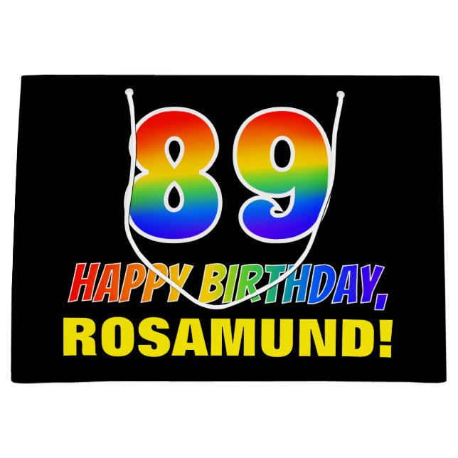 Bolsa De Regalo Grande 89º cumpleaños: audaz, divertido, simple, arcoiris (Anverso)