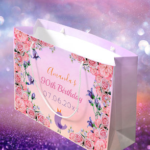 Bolsa De Regalo Grande 90.ª fiesta de cumpleaños nombre de flores moradas
