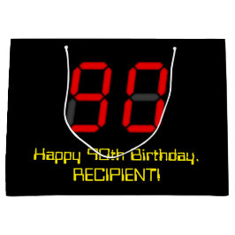 Bolsa De Regalo Grande 90 cumpleaños: Red Digital Clock Style "90" + Nomb