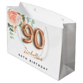 Bolsa De Regalo Grande 90 cumpleaños rosa floral oro eucalipto cumpleaños