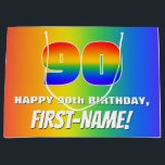 Bolsa De Regalo Grande 90th Birthday: Colorful, Fun Rainbow Pattern # 90<br><div class="desc">This exciting and vibrant birthday themed giftbag design features a large number “90” with a colorful rainbow spectrum inspired gradient pattern, along with the message “HAPPY 90th BIRTHDAY, ”, and a custom recipient name. The background also features a joyful multicolored rainbow spectrum inspired gradient pattern. Birthday themed giftbags like this...</div>