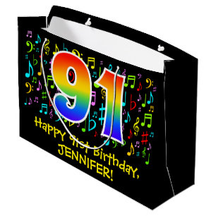 Bolsa De Regalo Grande 91 Aniversario - Coloridos símbolos musicales, arc