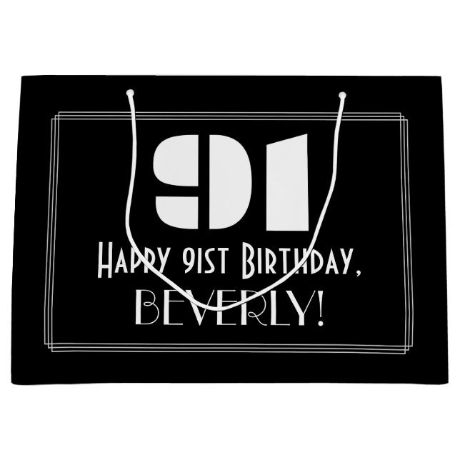 Bolsa De Regalo Grande 91 cumpleaños ~ Art Deco Inspirado Aspecto "91" +  (Anverso)