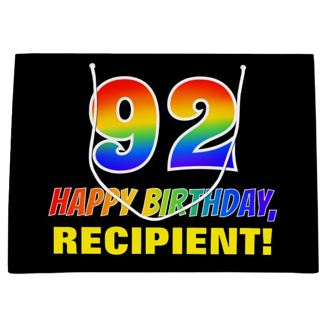 Bolsa De Regalo Grande 92º cumpleaños: audaz, divertido, simple, arcoiris (Anverso)