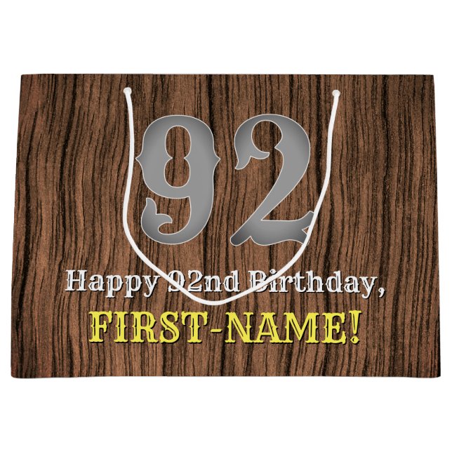 Bolsa De Regalo Grande 92.º cumpleaños: Country Western Inspired Look, No (Anverso)